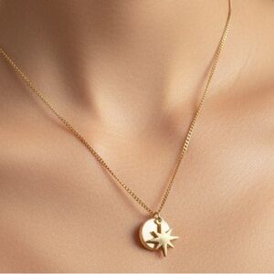 NWT Gold Star and Moon Pendant Necklace Protection Energy